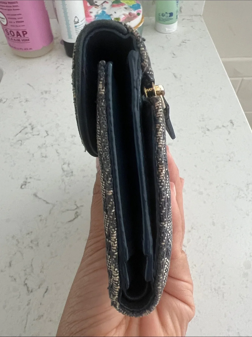 Dior Monogram Saddle Wallet in Navy with Gold 'D' Charm